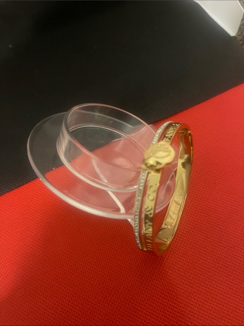 Stainless steel Source Unknown Gold Heart Charm Bangle with Clear Accents